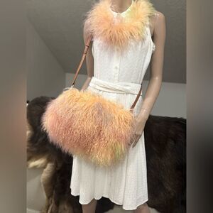 Colorful Real Mongolian Lamb Fur Handmade Boho Style, Fold Over Flap Handbag